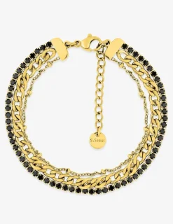 Bracelet acier doré et oxydes de zirconium souple Muli-rangs SO OR