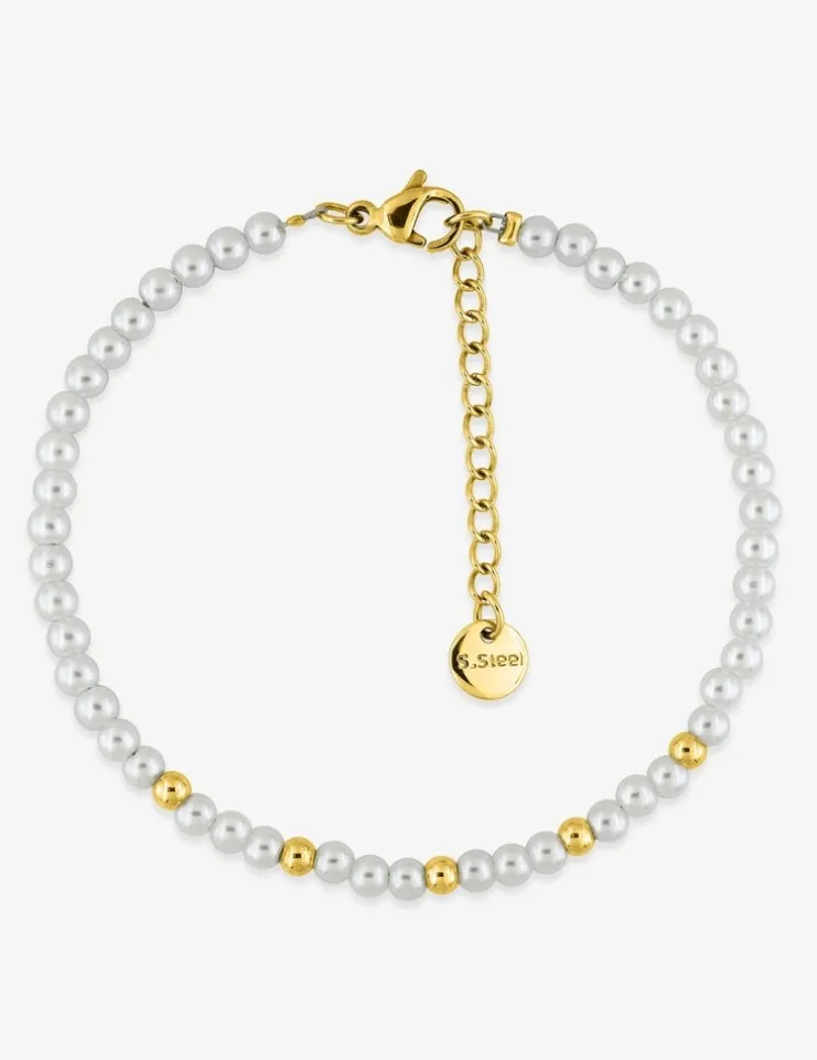 Bracelet acier doré et perles synthétiques SO OR