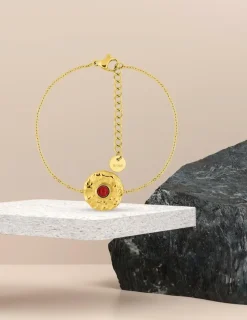 Bracelet acier doré et rubis synthétique, chaine forçat SO OR
