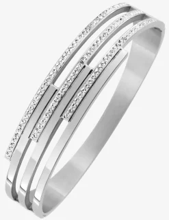Bracelet acier doré jonc ouvrant avec cristaux synthétiques SO OR