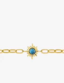Bracelet acier doré maille alternée et turquoise synthétique 19 cm SO OR