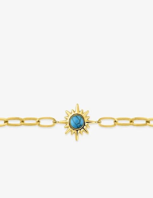 Bracelet acier doré maille alternée et turquoise synthétique 19 cm SO OR