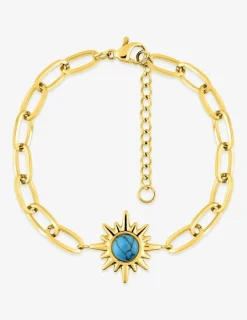 Bracelet acier doré maille alternée et turquoise synthétique 19 cm SO OR