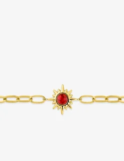 Bracelet acier doré maille alternée et turquoise rouge synthétique 19 cm SO OR