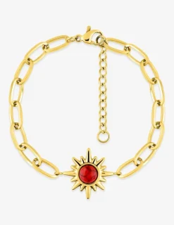 Bracelet acier doré maille alternée et turquoise rouge synthétique 19 cm SO OR