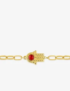 Bracelet acier doré motif main de Fatma et turquoise rouge SO OR