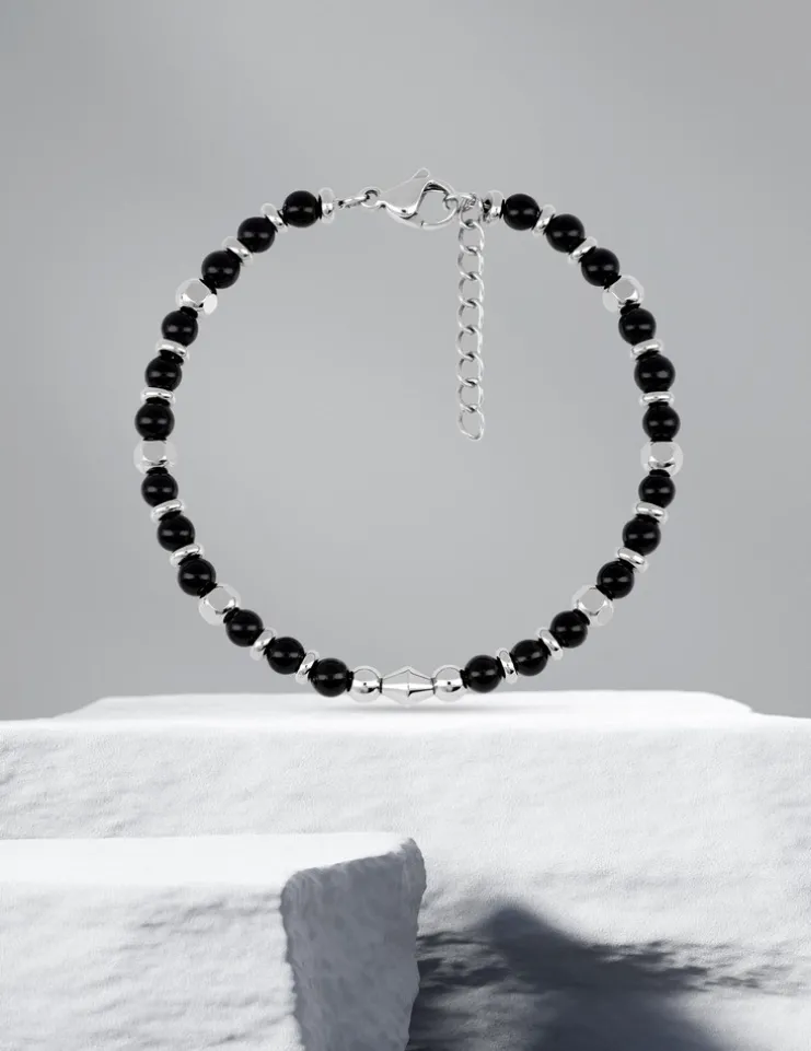 Bracelet acier et agate noire SO OR