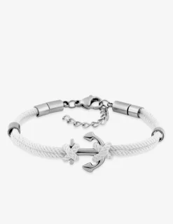 Bracelet acier gris et cordon blanc fantaisie avec ancre marine SO OR