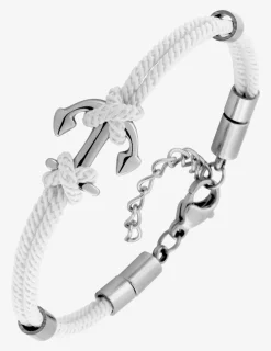 Bracelet acier gris et cordon blanc fantaisie avec ancre marine SO OR