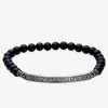 Bracelet acier gris élastique avec perles d'agate noire SO OR