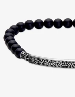 Bracelet acier gris élastique avec perles d'agate noire SO OR