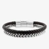 Bracelet acier gris maille et cordon noir SO OR