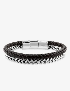 Bracelet acier gris maille et cordon noir SO OR