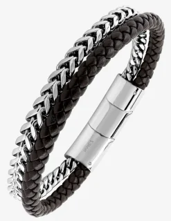 Bracelet acier gris maille et cordon noir SO OR