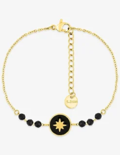 Bracelet acier jaune jeton étoile et agate noire SO OR