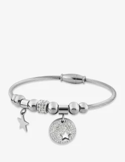 Bracelet acier rigide, jonc avec breloques et cristaux synthétiques SO OR