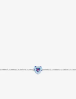 Bracelet argent 925 ‰ rhodié et pendentif cœur avec laque bleue et rose SO OR