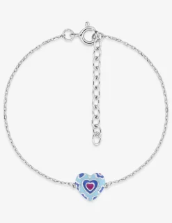 Bracelet argent 925 ‰ rhodié et pendentif cœur avec laque bleue et rose SO OR