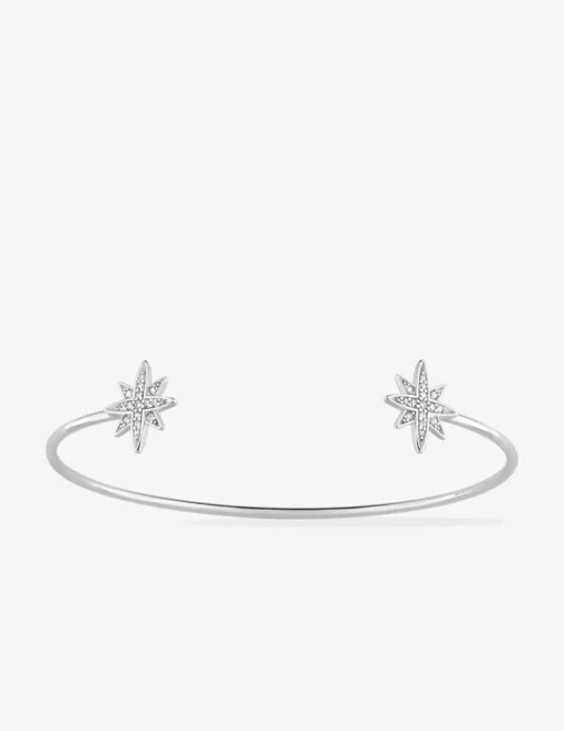 Bracelet argent 925 ‰ rhodié jonc ouvert avec oxydes de zirconium en étoile SO OR