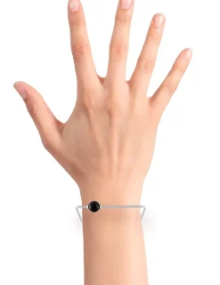 Bracelet argent 925‰ demi-jonc ouvert rigide détail onyx SO OR