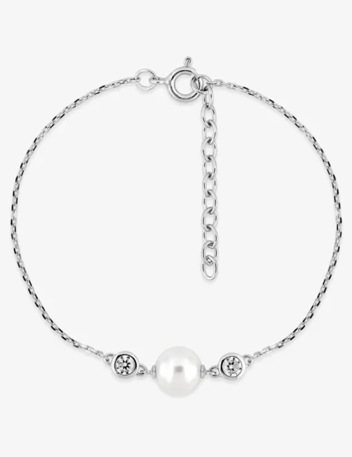 Bracelet argent 925‰ rhodié, perle 7 mm et oxydes de zirconium SO OR