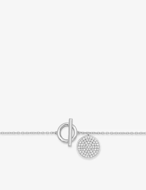 Bracelet argent 925‰ souple oxyde blanc barre et anneau fantaisie SO OR