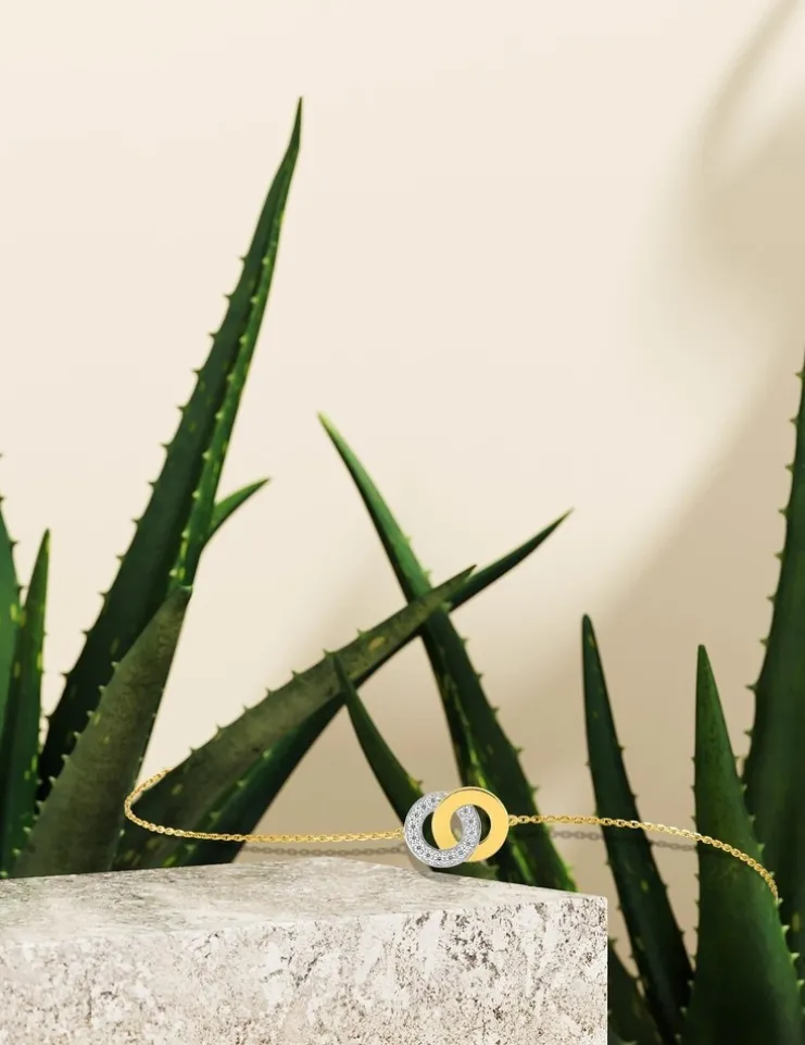 Bracelet bicolore cercle or 375‰ et oxyde de zirconium SO OR