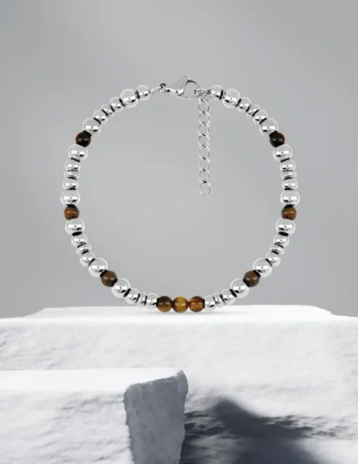 Bracelet boules acier et œil de tigre SO OR