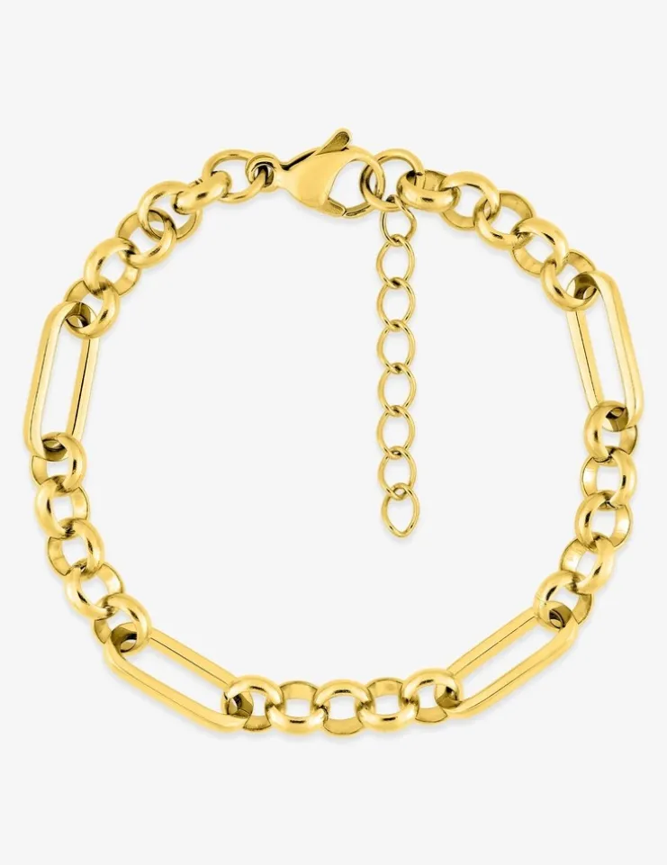 Bracelet Bracelet maille jaseron et maille rectangle acier doré SO OR