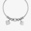 Bracelet câble acier, breloques cœur et cristaux blancs SO OR