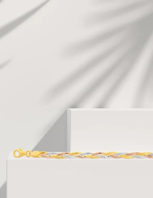 Bracelet Chaîne tresse tricolore or 375 ‰ SO OR