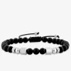 Bracelet cordon agate noire et breloques acier SO OR