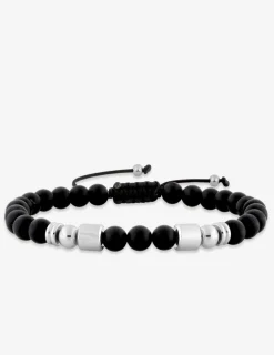 Bracelet cordon agate noire et breloques acier SO OR