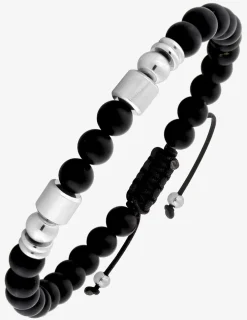 Bracelet cordon agate noire et breloques acier SO OR