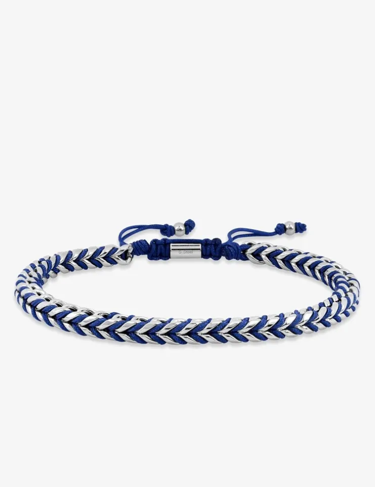 Bracelet cordon bleu et acier gris SO OR