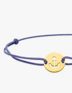 Bracelet cordon bleu motif ancre en or jaune 375 ‰ SO OR