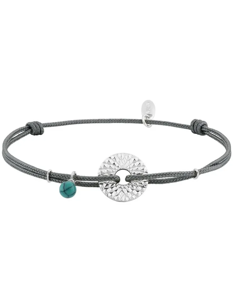 Bracelet cordon gris et argent 925 ‰ rhodié, turquoise SO OR
