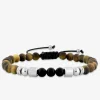 Bracelet cordon œil-de-tigre, agate noire et breloques acier SO OR