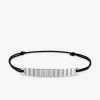 Bracelet cordon noir avec plaque argent rhodié 925 ‰ avec motif vague SO OR