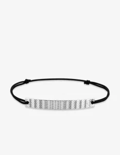 Bracelet cordon noir avec plaque argent rhodié 925 ‰ avec motif vague SO OR