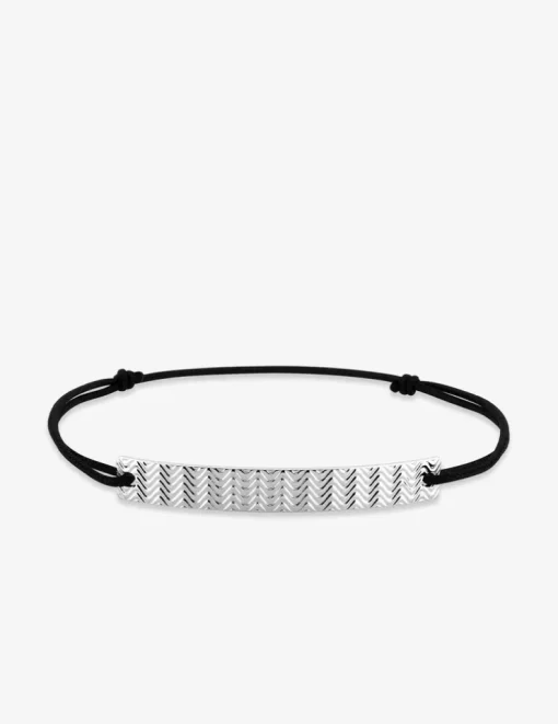 Bracelet cordon noir avec plaque argent rhodié 925 ‰ avec motif vague SO OR