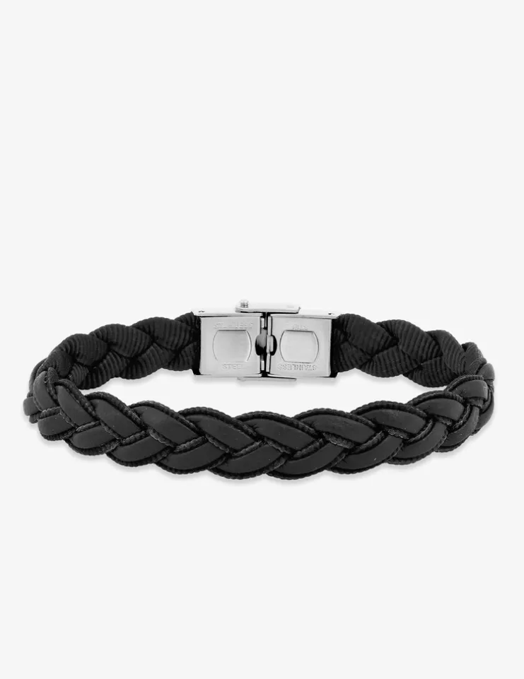 Bracelet cordon noir et acier gris SO OR