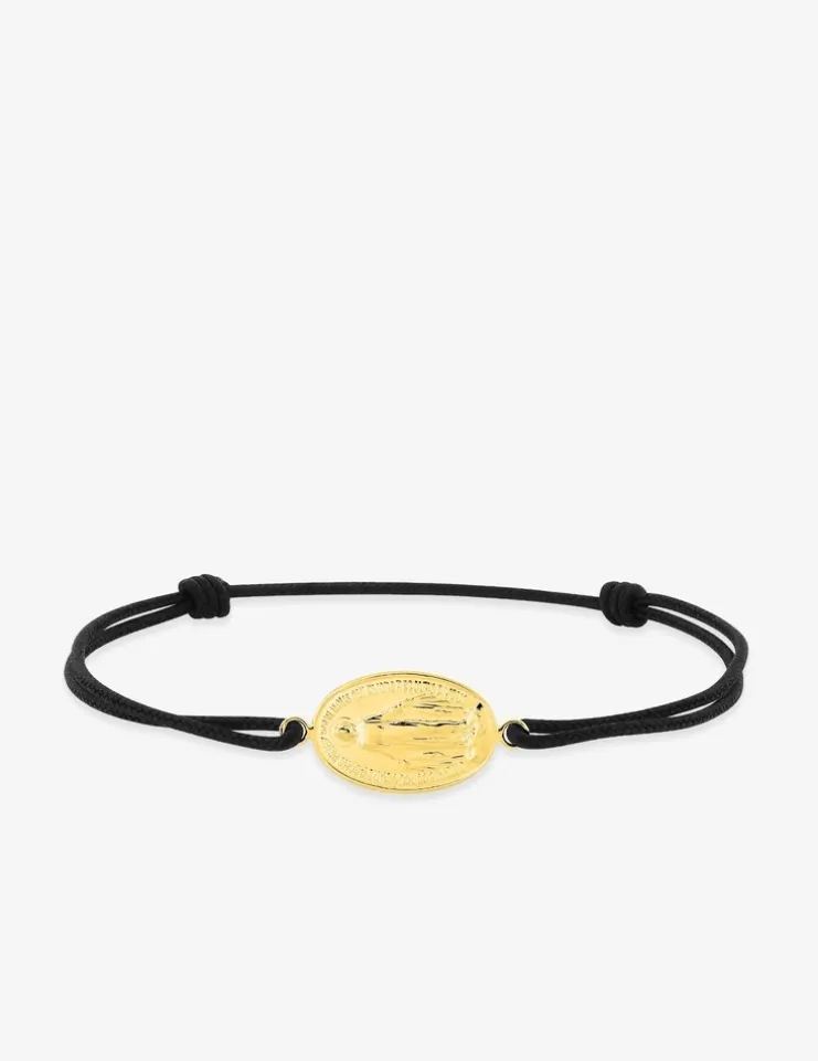 Bracelet cordon noir et jeton représentant la Vierge en or 375 ‰ SO OR