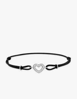 Bracelet cordon noir, motif cœur en argent 925 ‰ rhodié et oxydes de zirconium SO OR