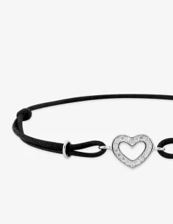 Bracelet cordon noir, motif cœur en argent 925 ‰ rhodié et oxydes de zirconium SO OR