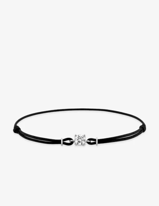 Bracelet cordon noir, oxyde de zirconium 5 mm et argent rhodié 925 ‰ SO OR