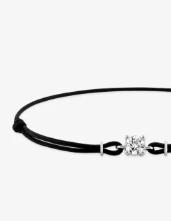 Bracelet cordon noir, oxyde de zirconium 5 mm et argent rhodié 925 ‰ SO OR