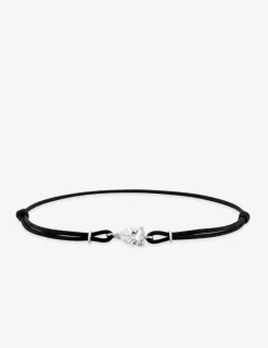 Bracelet cordon noir, oxyde de zirconium forme goutte et argent rhodié 925 ‰ SO OR