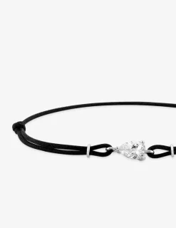 Bracelet cordon noir, oxyde de zirconium forme goutte et argent rhodié 925 ‰ SO OR