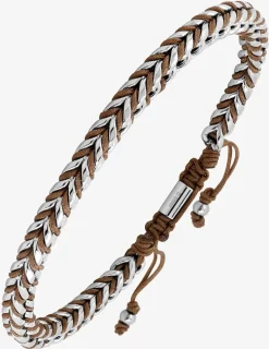 Bracelet cordon nylon marron et acier gris SO OR